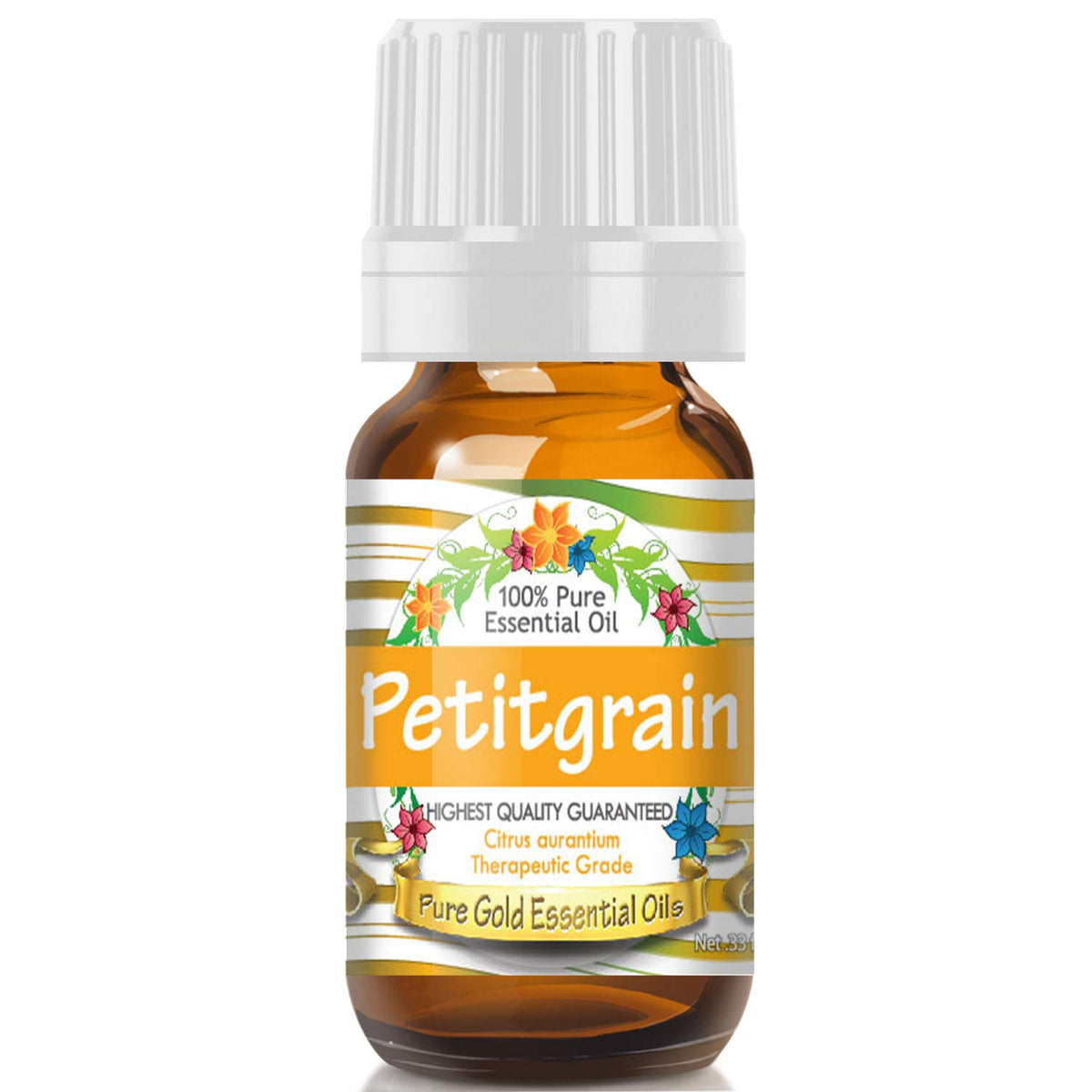 Pure Gold Petitgrain essential oil bottle with dropper for easy use in DIY blends