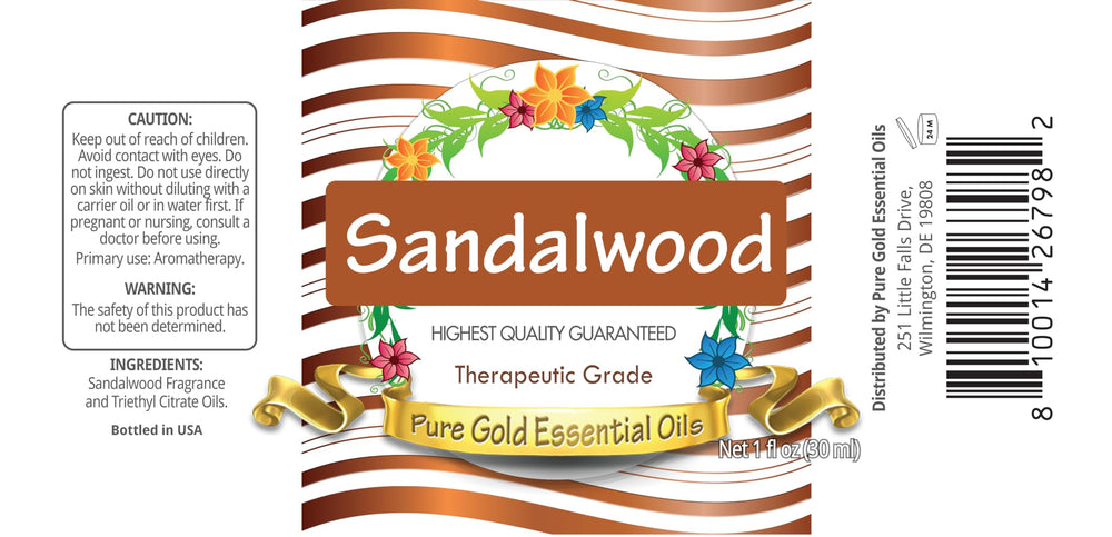 Amber glass packaging preserves purity for Pure Gold sandalwood oil in winter aromatherapy.