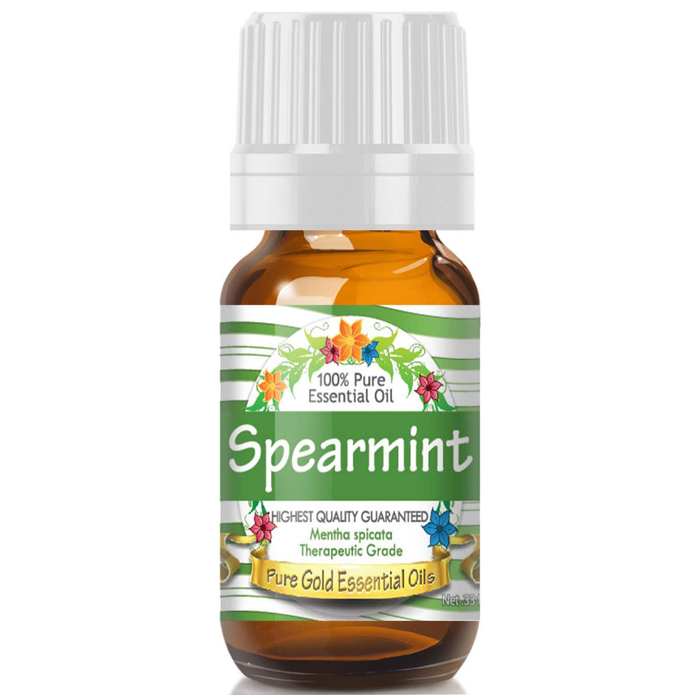 Pure Gold Spearmint essential oil bottle for refreshing aroma and diffuser use