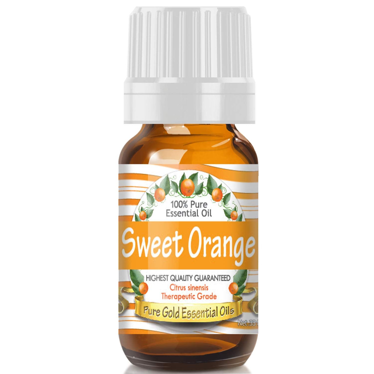 Pure Gold Sweet Orange oil bottle in amber glass for home diffusion and crafts