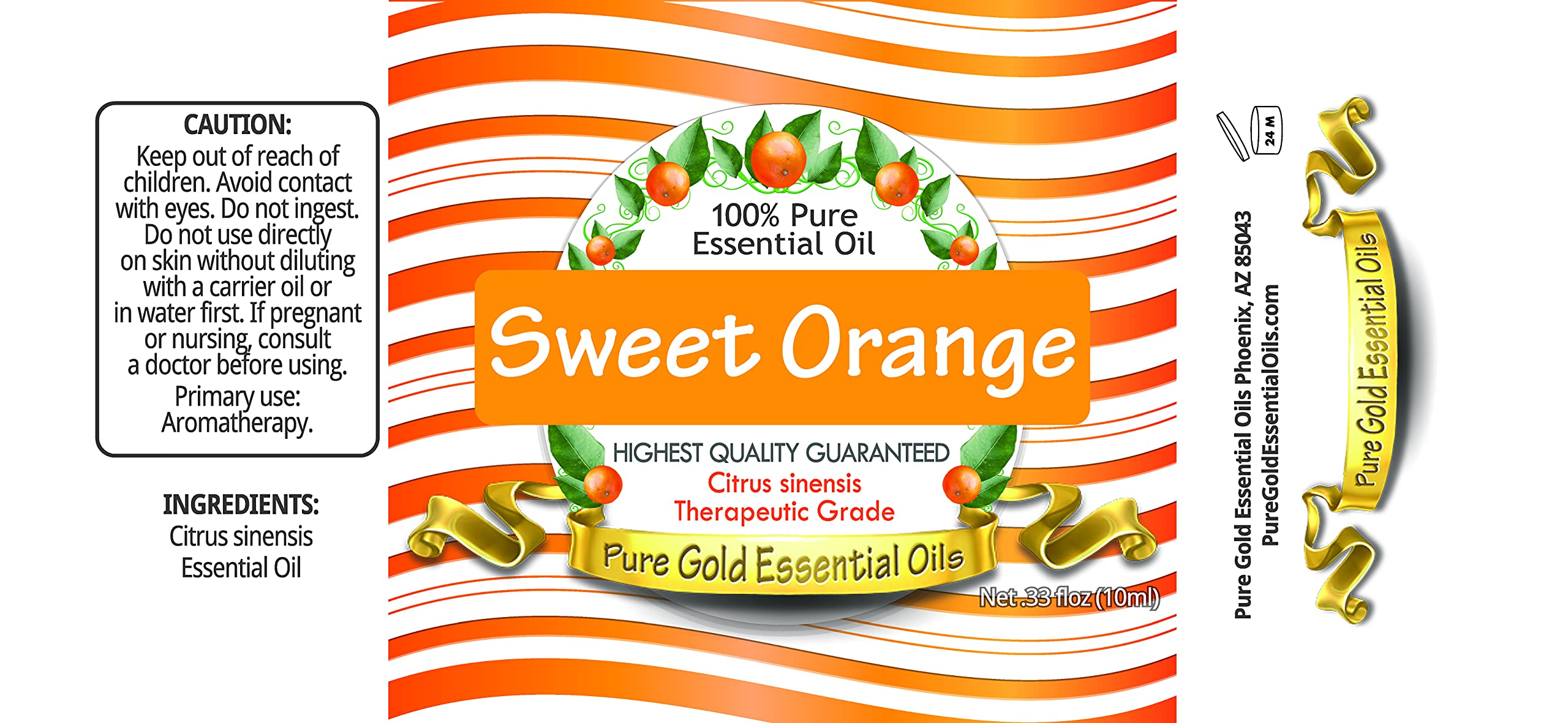 Pure Gold Sweet Orange oil dropper enables precise, mess-free aromatherapy application