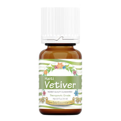 Pure Gold Vetiver Haitian essential oil bottle with dropper for precise application and dosing.