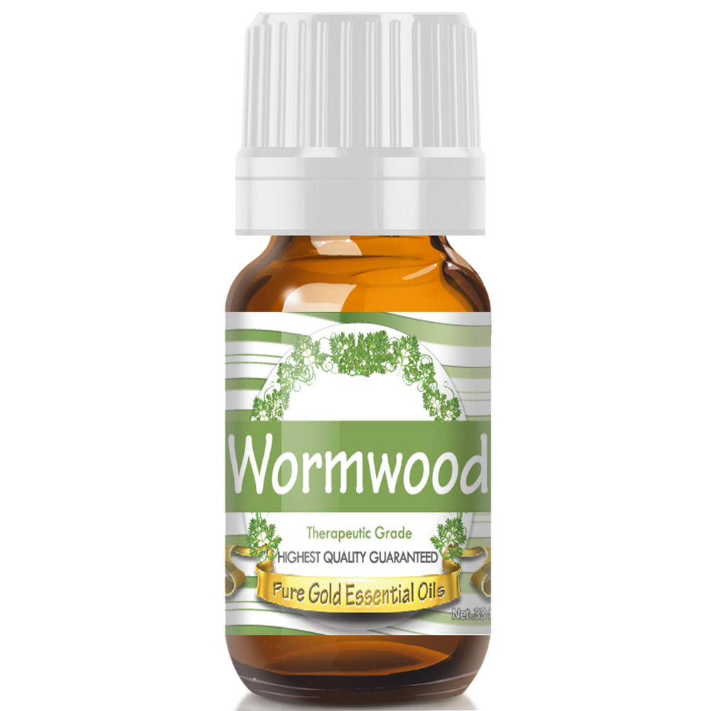 Pure Gold Wormwood essential oil bottle with dropper for diffuser blends