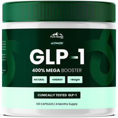 PURE HEALTH MAX GLP-1 bottle front showing a four month supply for daily energy.