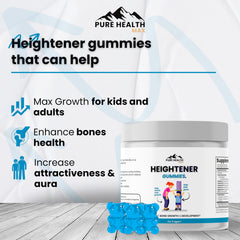 Pure Health Max Heightener Gummies close-up showing chewy texture and fruity taste.