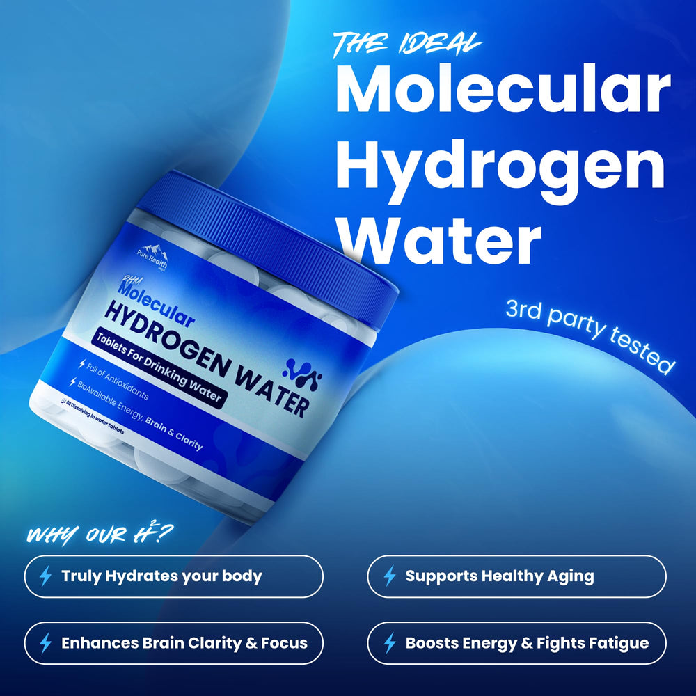 PURE HEALTH MAX PHM energy-boosting drink features a single tablet in a glass.