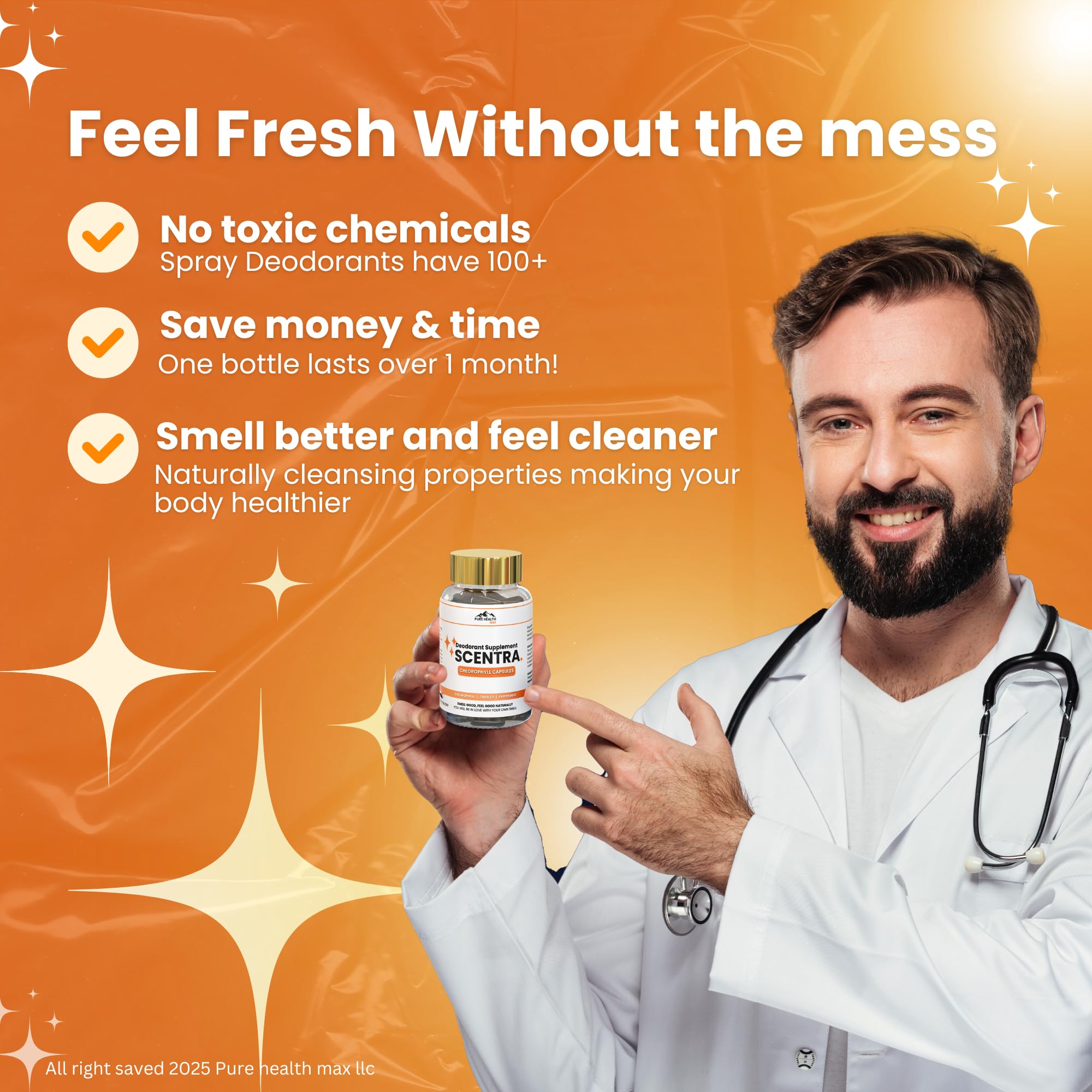 Pure Health Max Scentra bottle being poured for daily use.