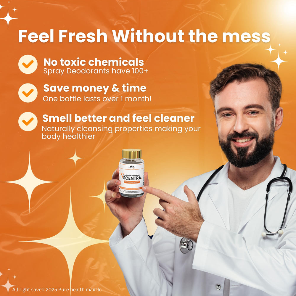 Pure Health Max Scentra bottle being poured for daily use.