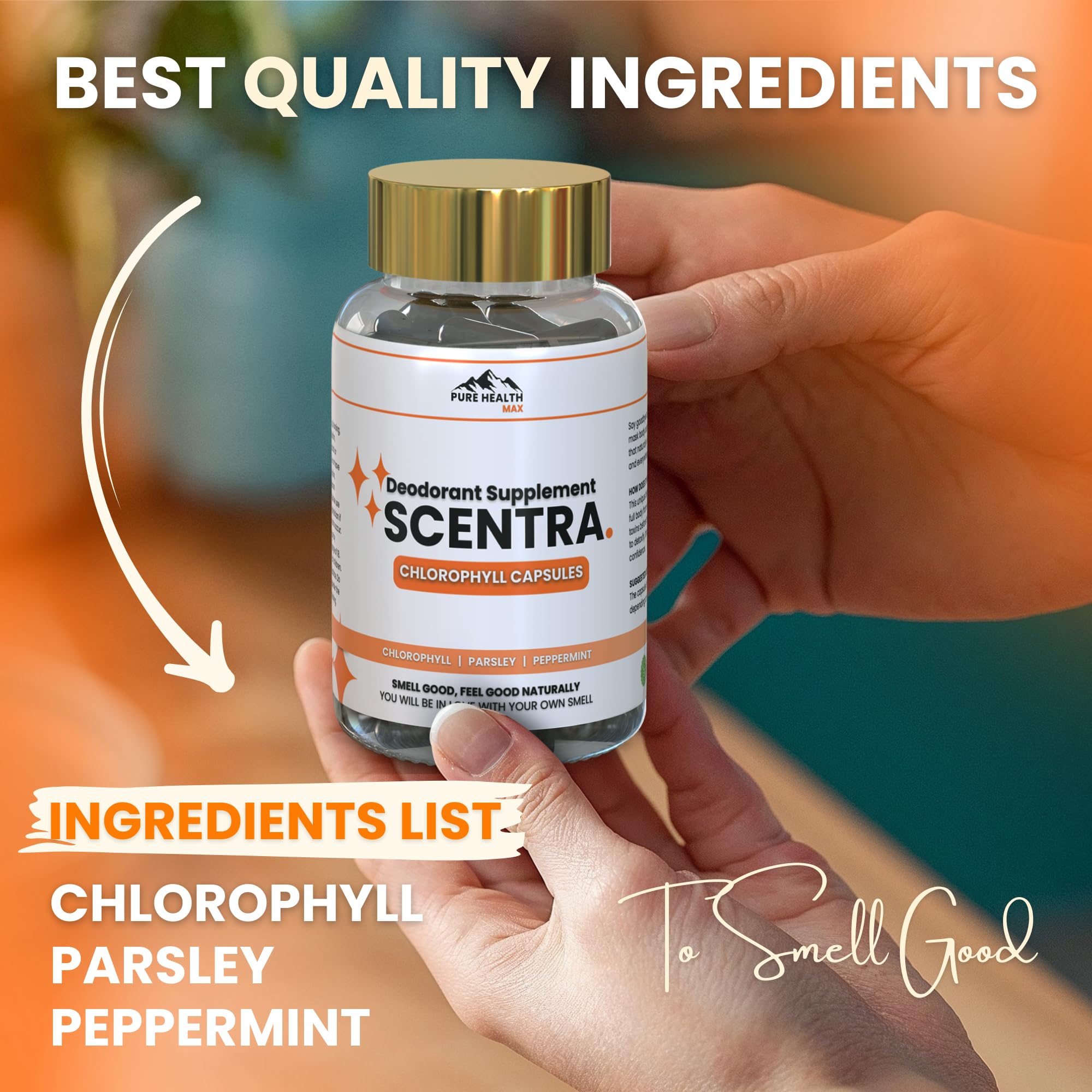 One daily capsule of Scentra for balanced odor support.