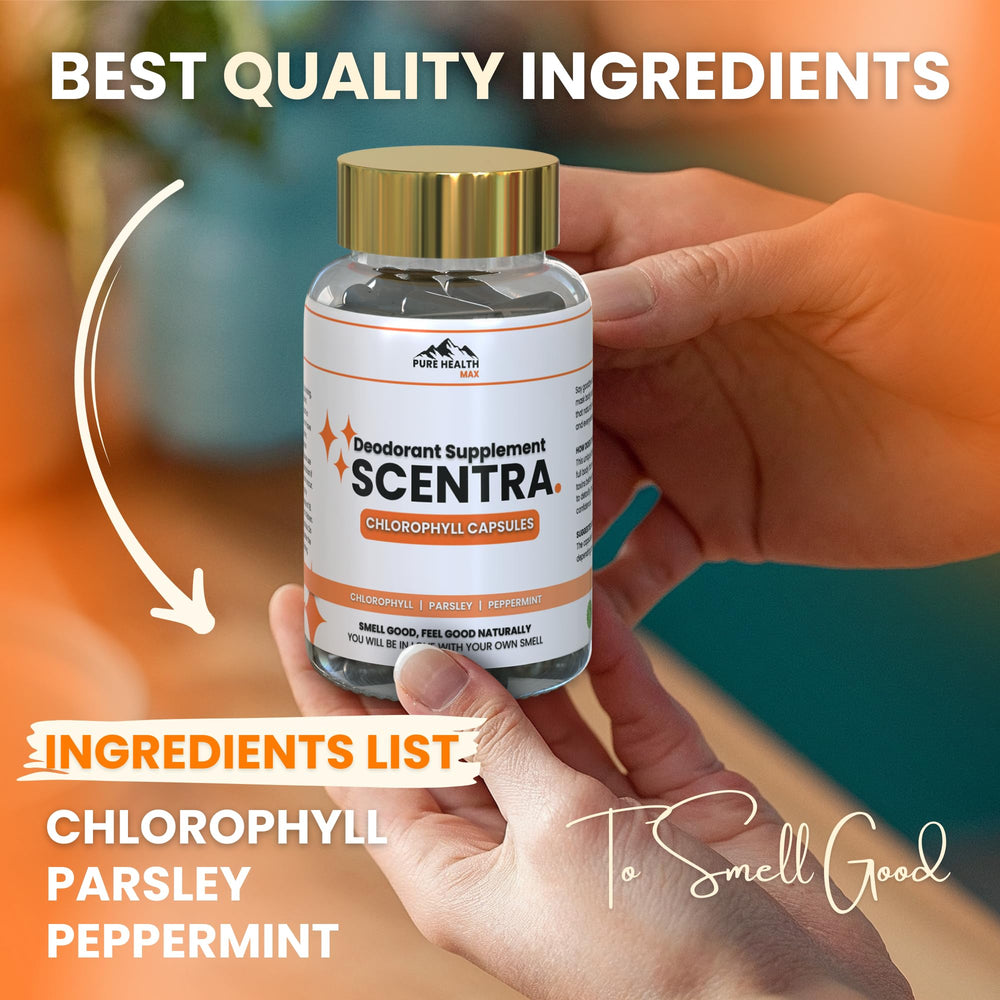 One daily capsule of Scentra for balanced odor support.