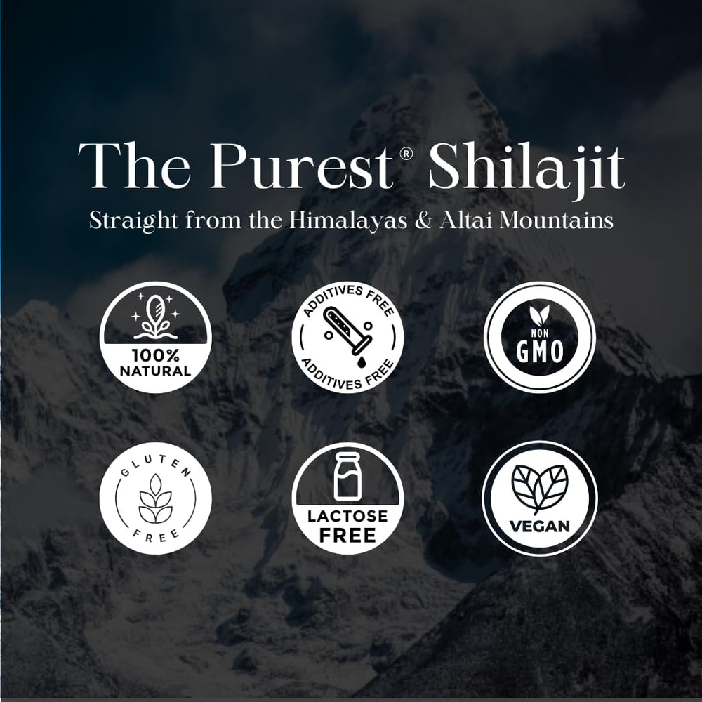 Hand holding Pure Himalayan Shilajit Dry Drops ready to mix with a beverage.