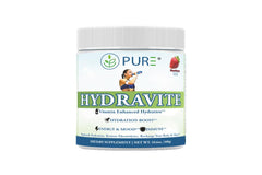 PURE Hydravite Powder strawberry tub, hydrates during workouts with electrolytes and vitamins