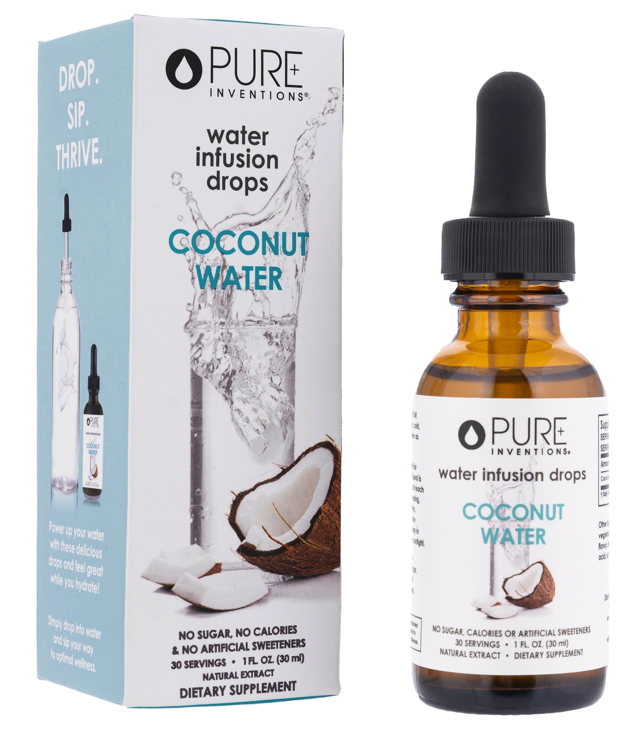 Pure Inventions Coconut Water Drops bottle closeup for natural hydration