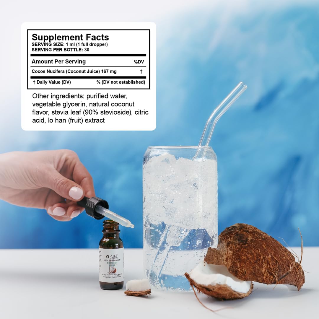 Pure Inventions Coconut Water Drops being added to water for flavor