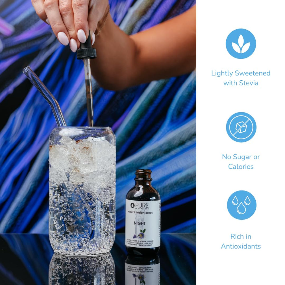 Pure Inventions Night 2oz bottle resting on a wooden surface
