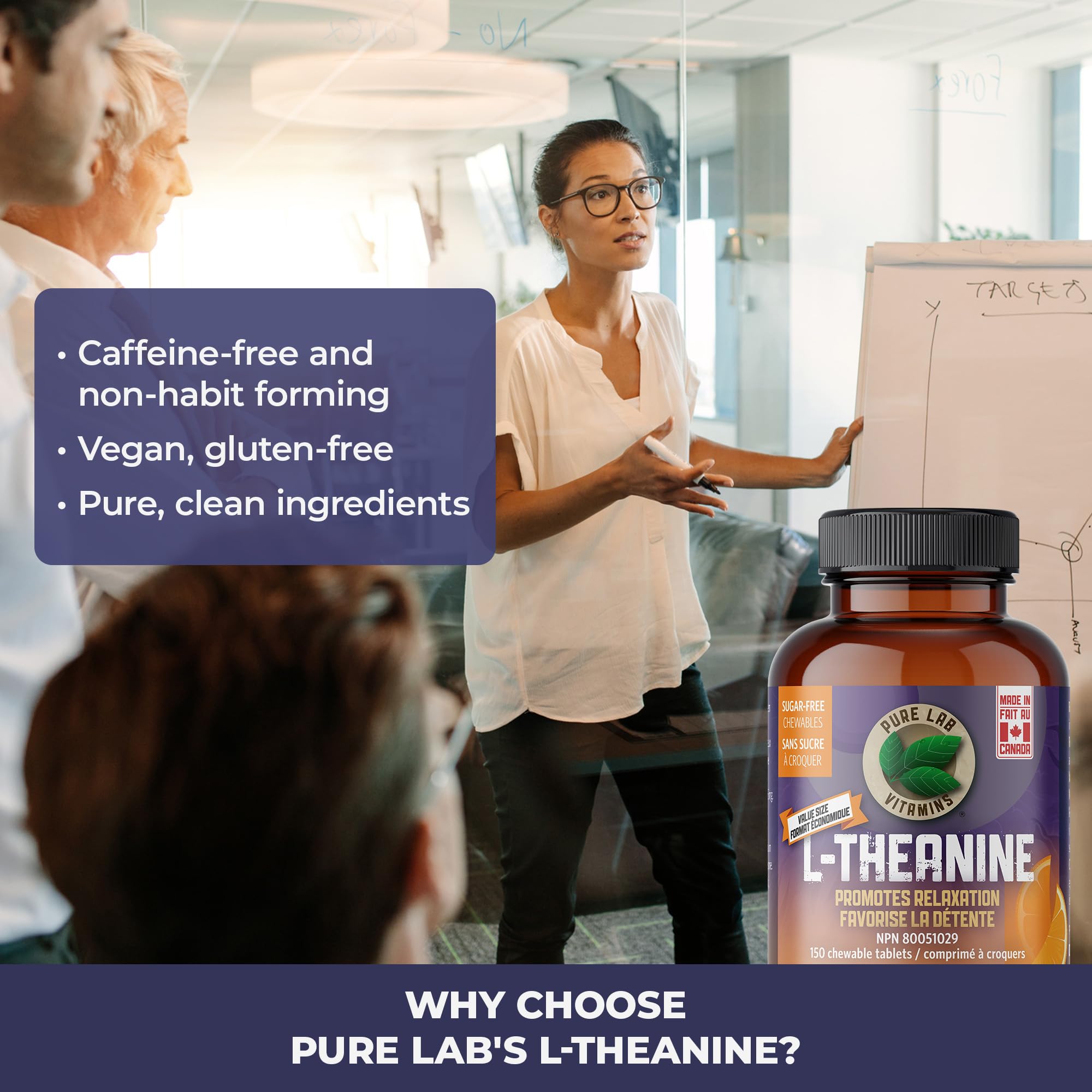 Focus at a desk with Pure Lab Vitamins L-Theanine during work.