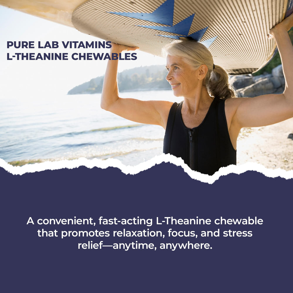 Night routine with Pure Lab Vitamins L-Theanine for calm sleep.