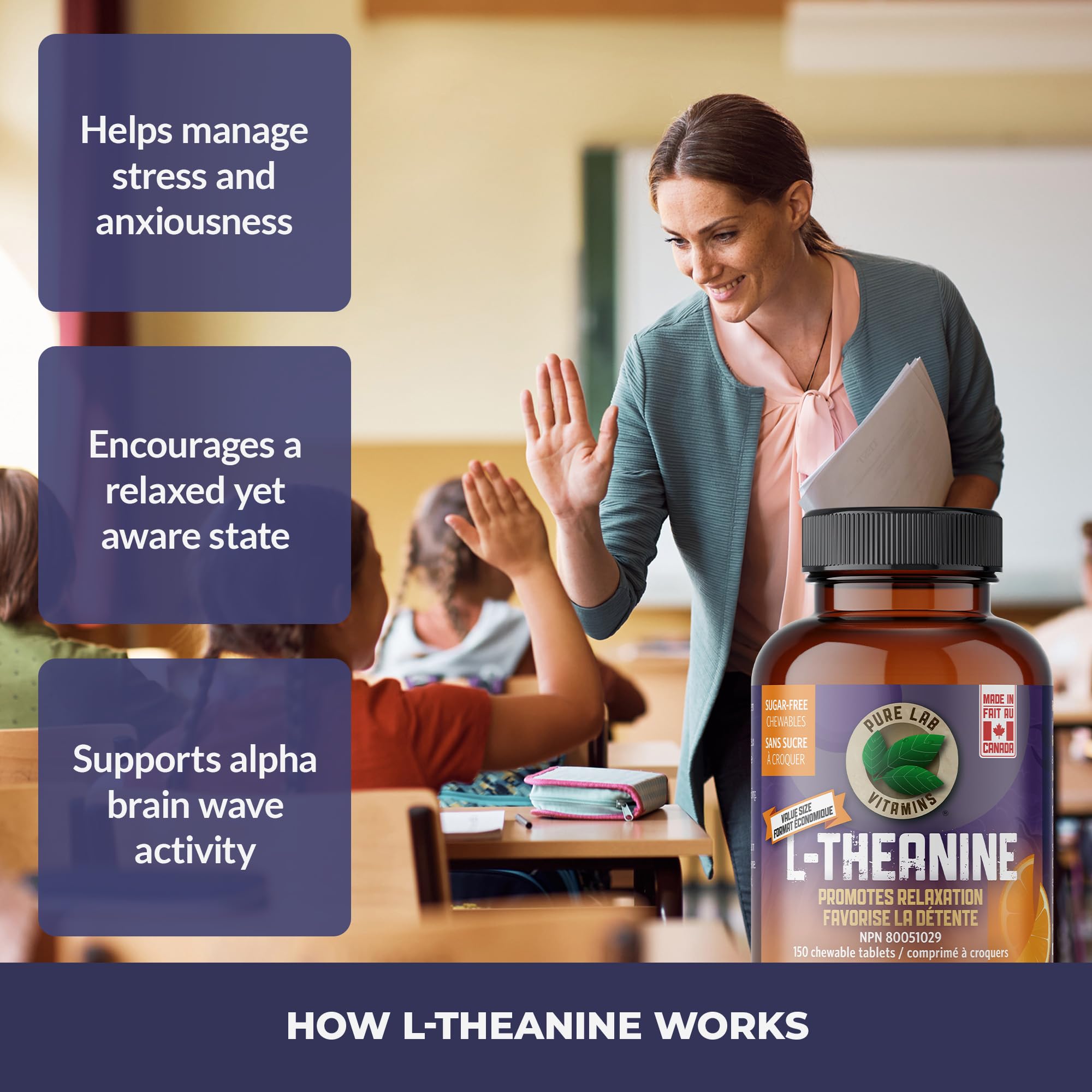 Sleep support scene featuring Pure Lab Vitamins L-Theanine for rest.