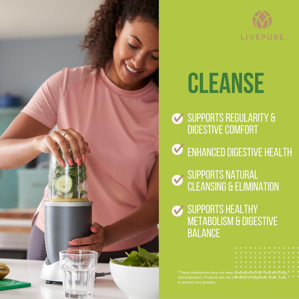PURE Live Cleanse label close-up, non-GMO ingredients with purity emphasis.