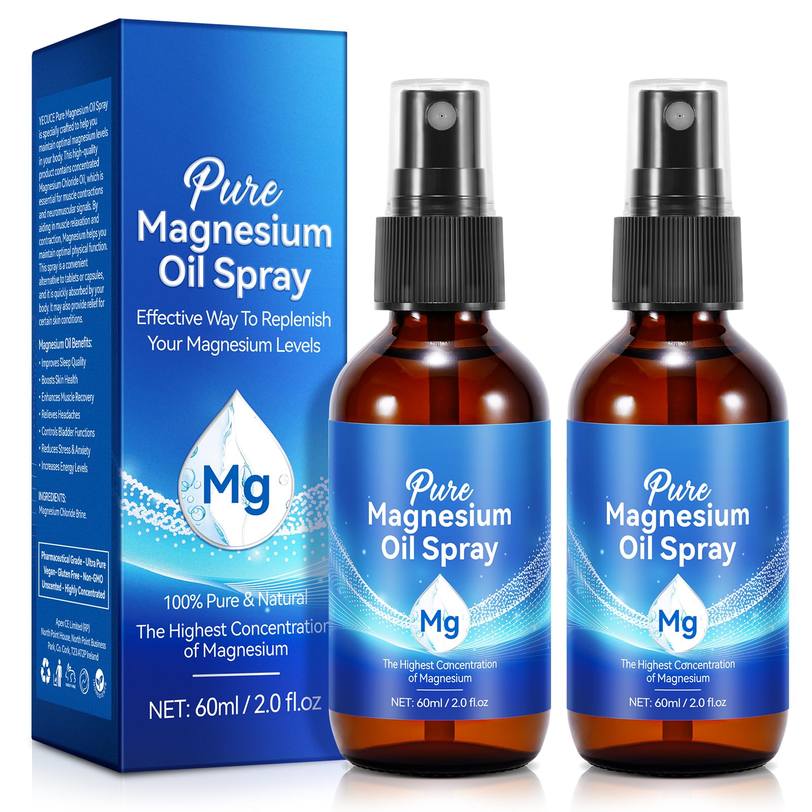 Pure Magnesium Oil Spray bottle for quick skin application.