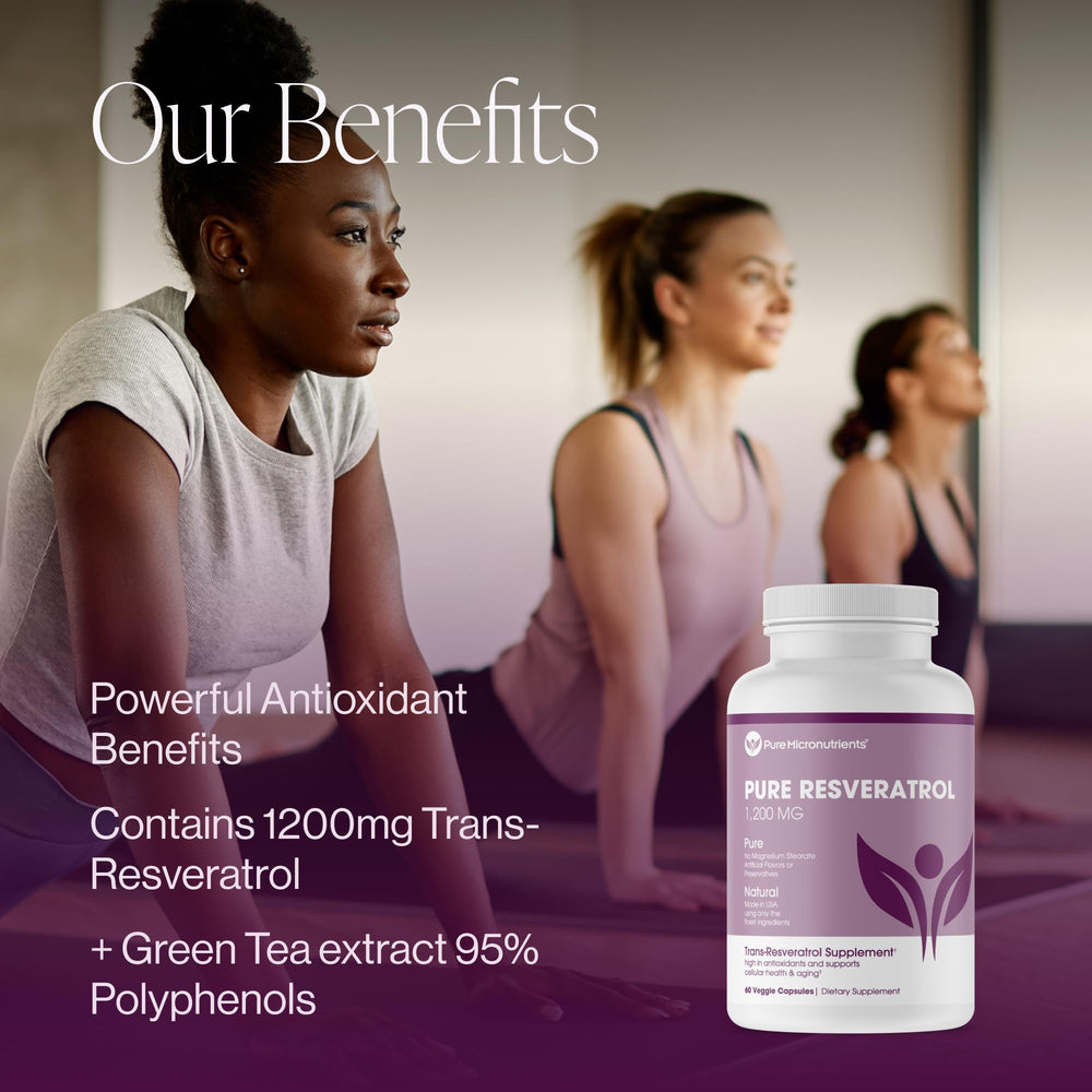 Bottle highlights 600mg trans-resveratrol potency for focus and vitality.