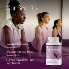 Bottle highlights 600mg trans-resveratrol potency for focus and vitality.