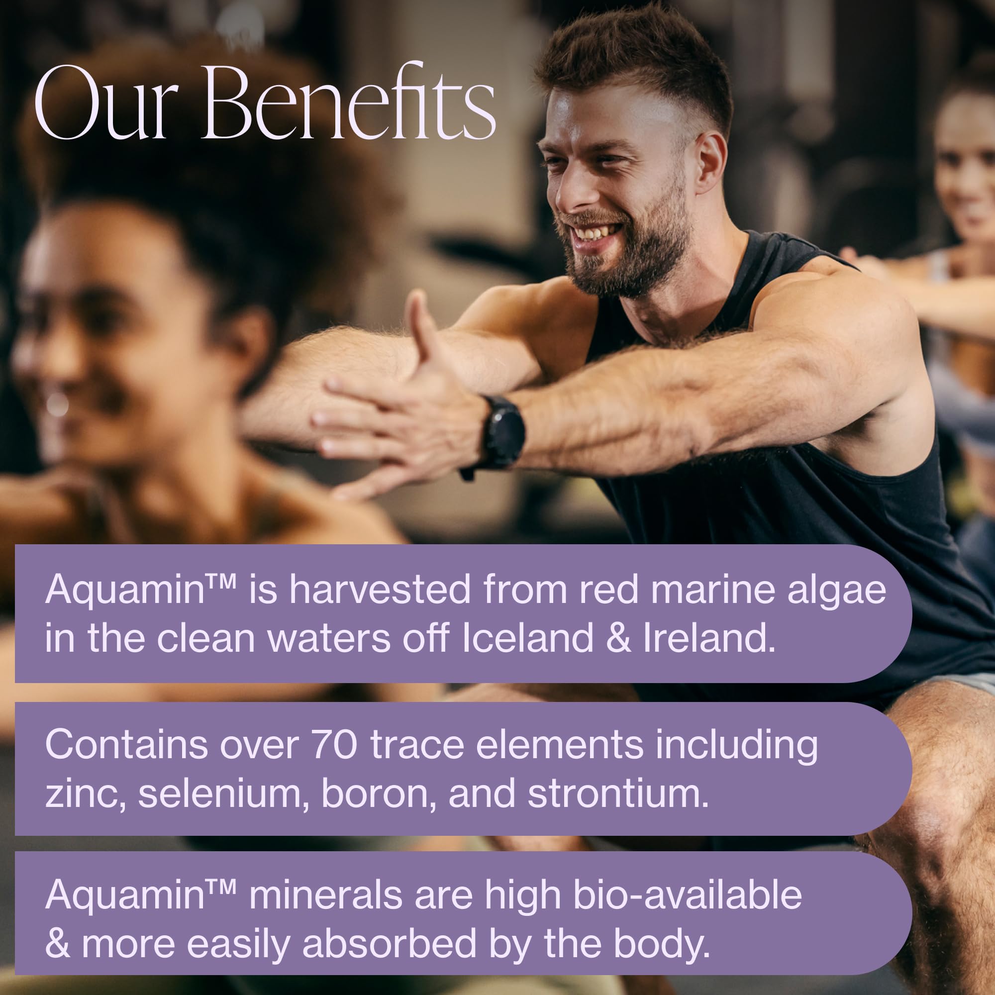 Aquamin Mg mineral blend label emphasizing purity and third-party testing.