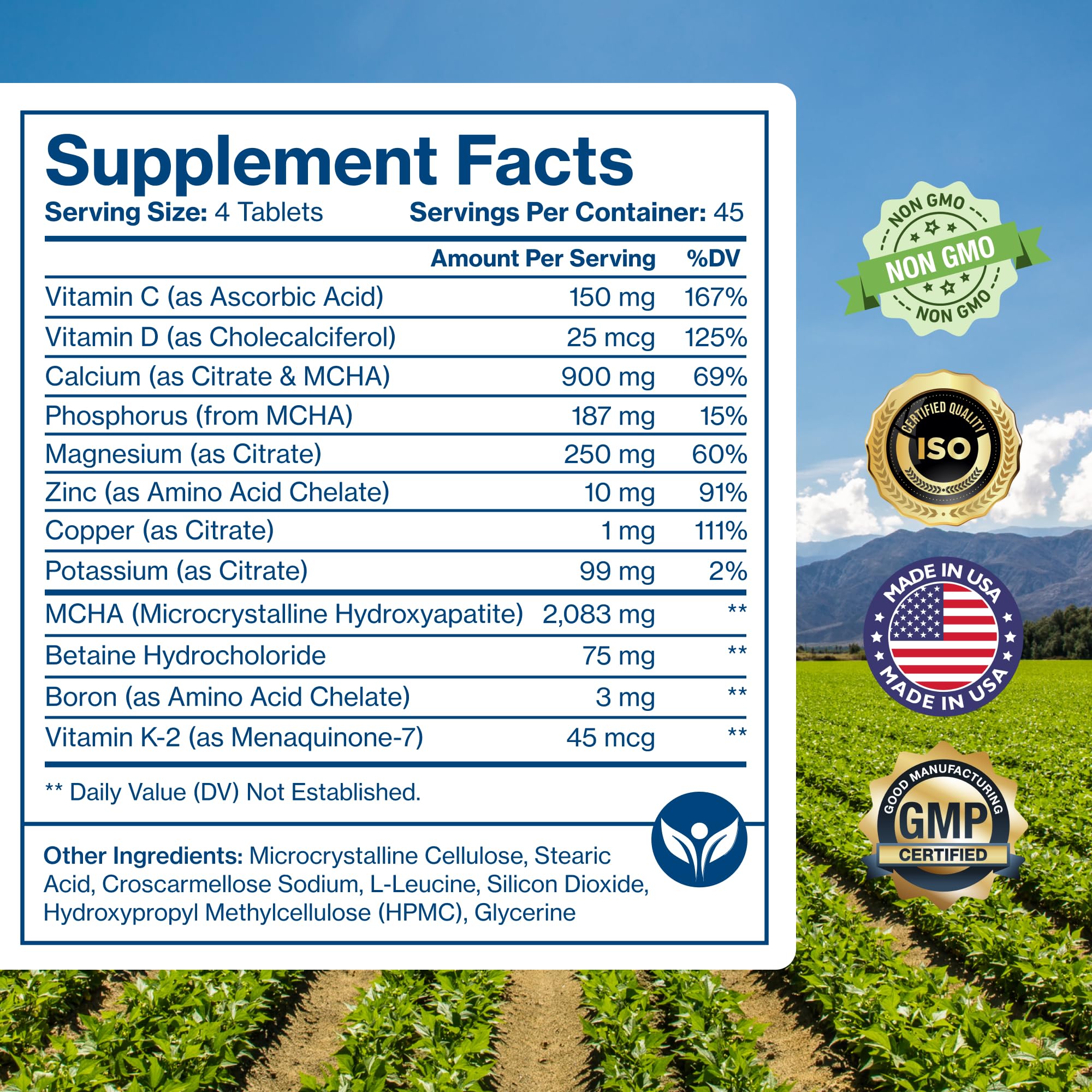 Pure Micronutrients bottle side label, kosher and halal ingredients.