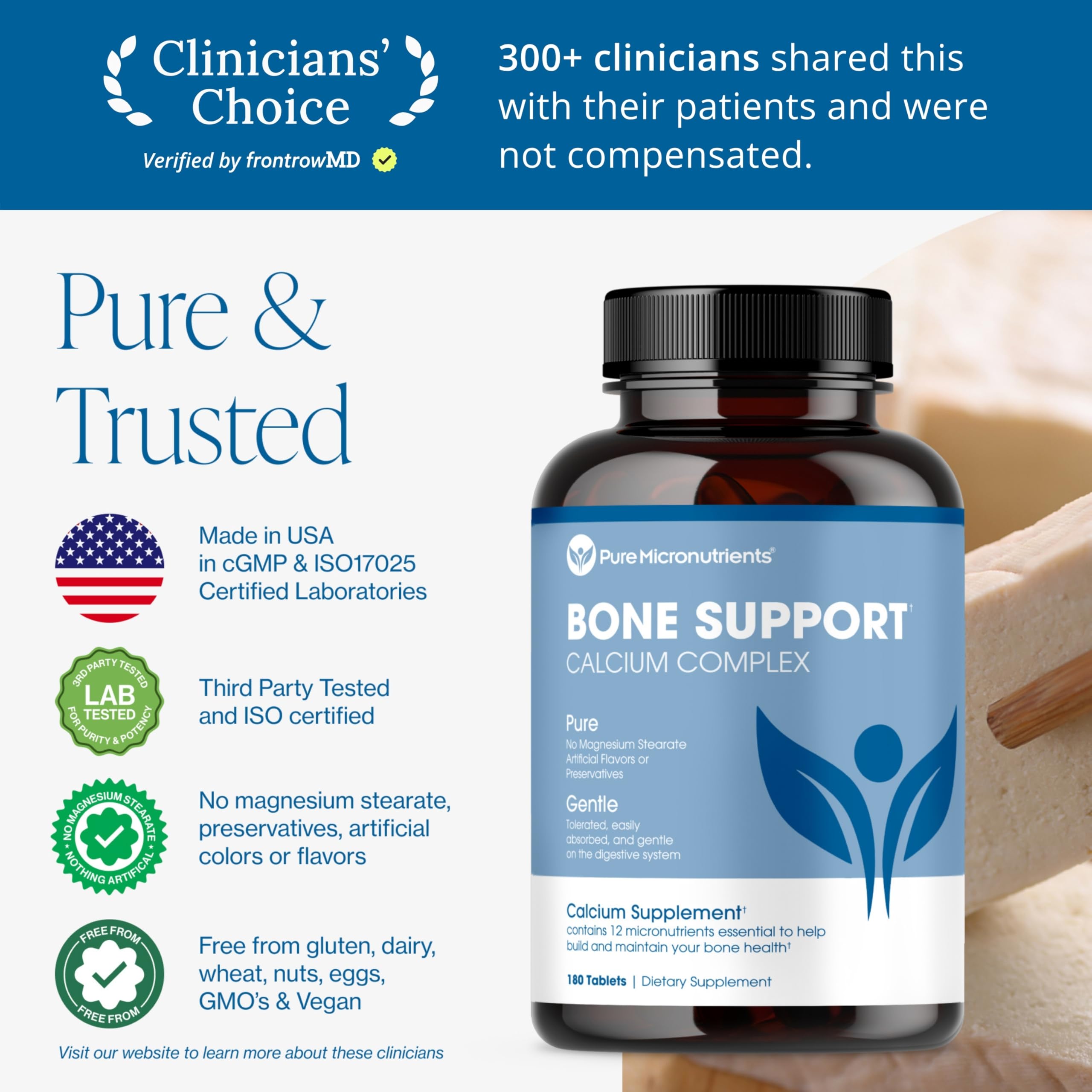 Pure Micronutrients calcium tablet close-up, high bioavailability for stronger bones.