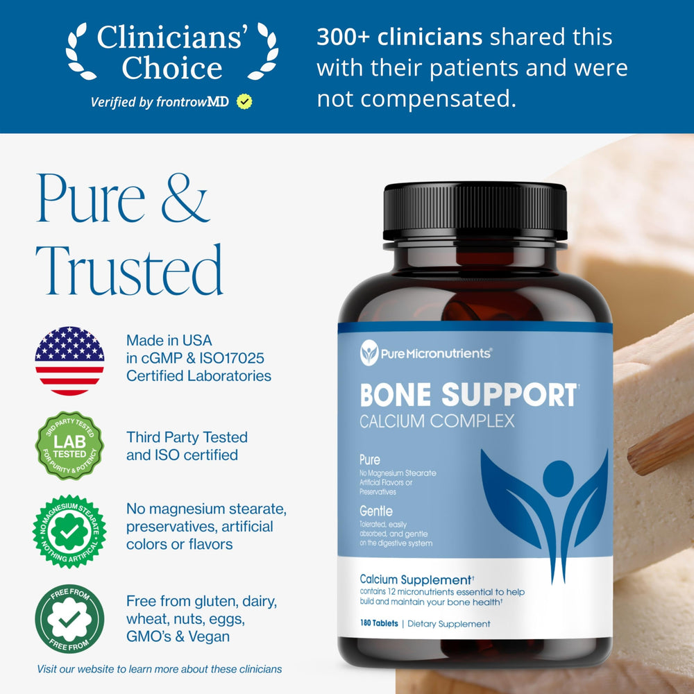 Pure Micronutrients calcium tablet close-up, high bioavailability for stronger bones.