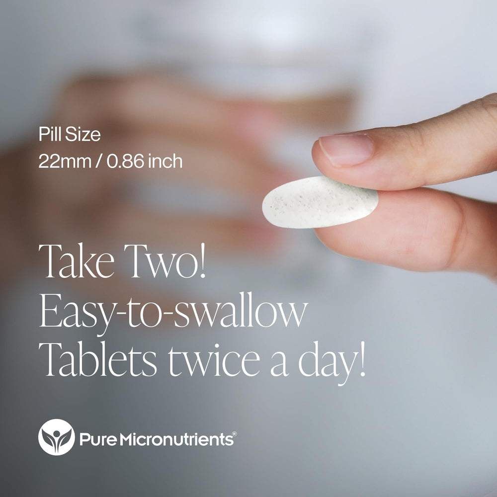Pure Micronutrients easy-to-swallow tablet design, curved edges in each dose.