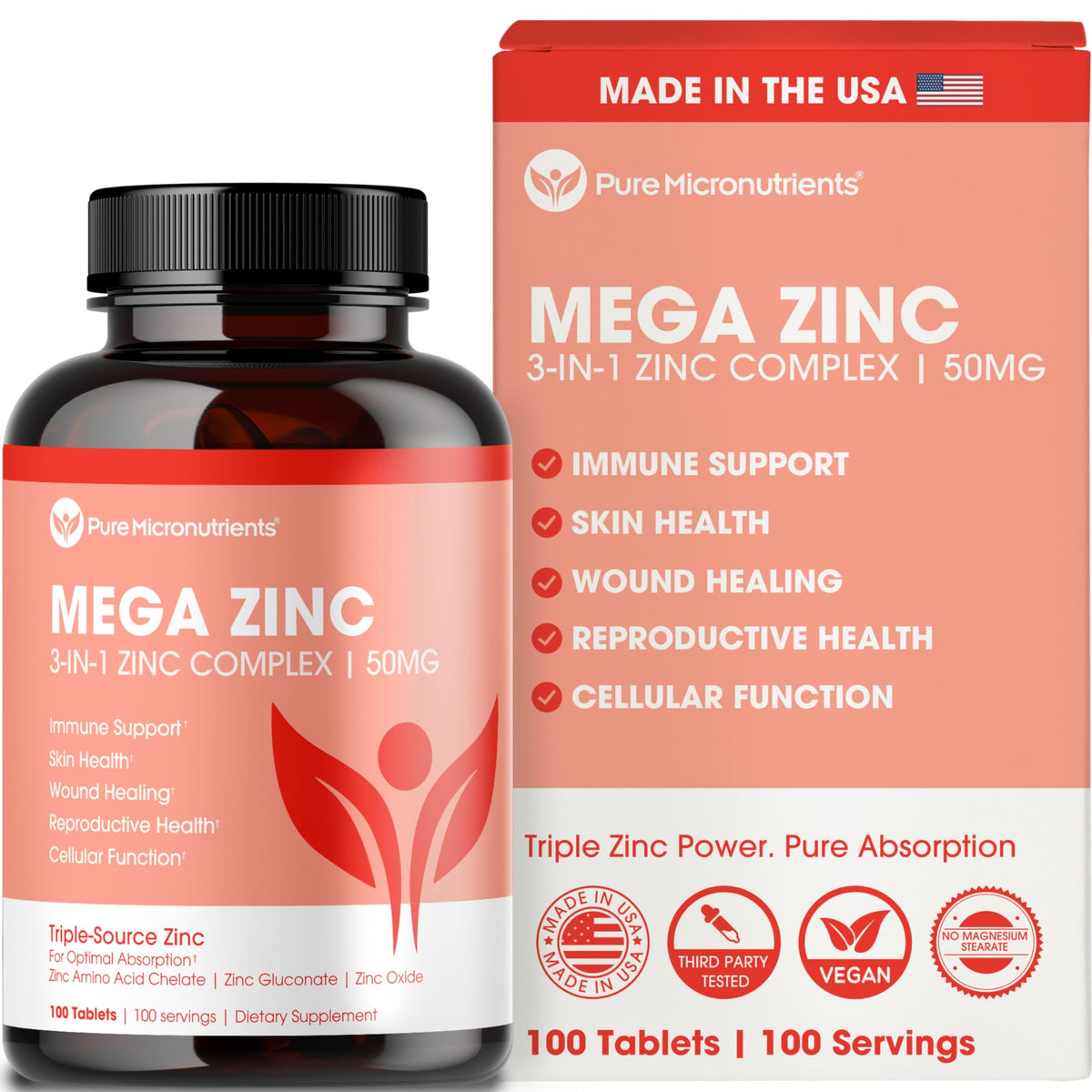 Pure Micronutrients Mega Zinc supplement front view suggesting daily immune wellness