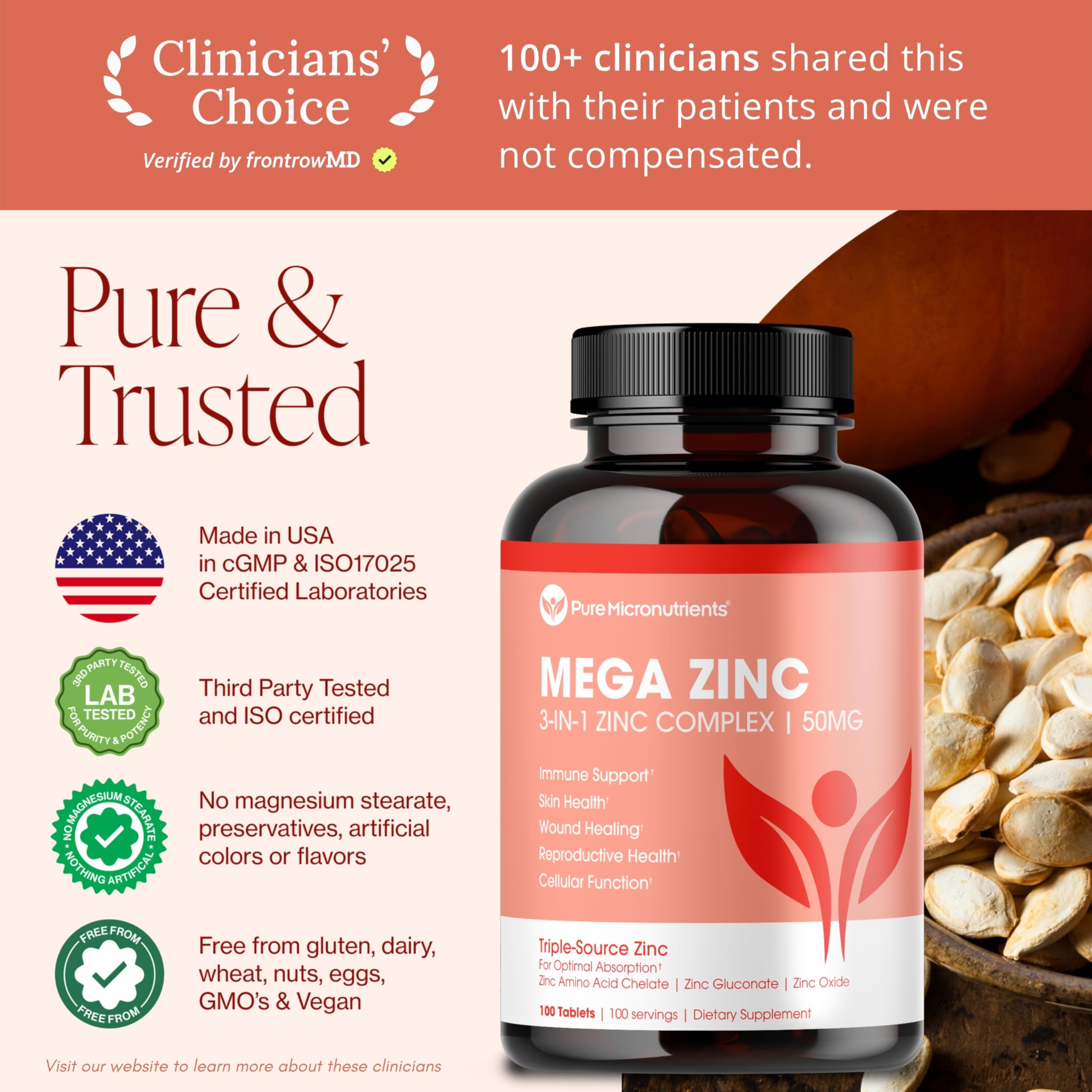 Pure Micronutrients Mega Zinc supplement bottle image linked to skin health potential