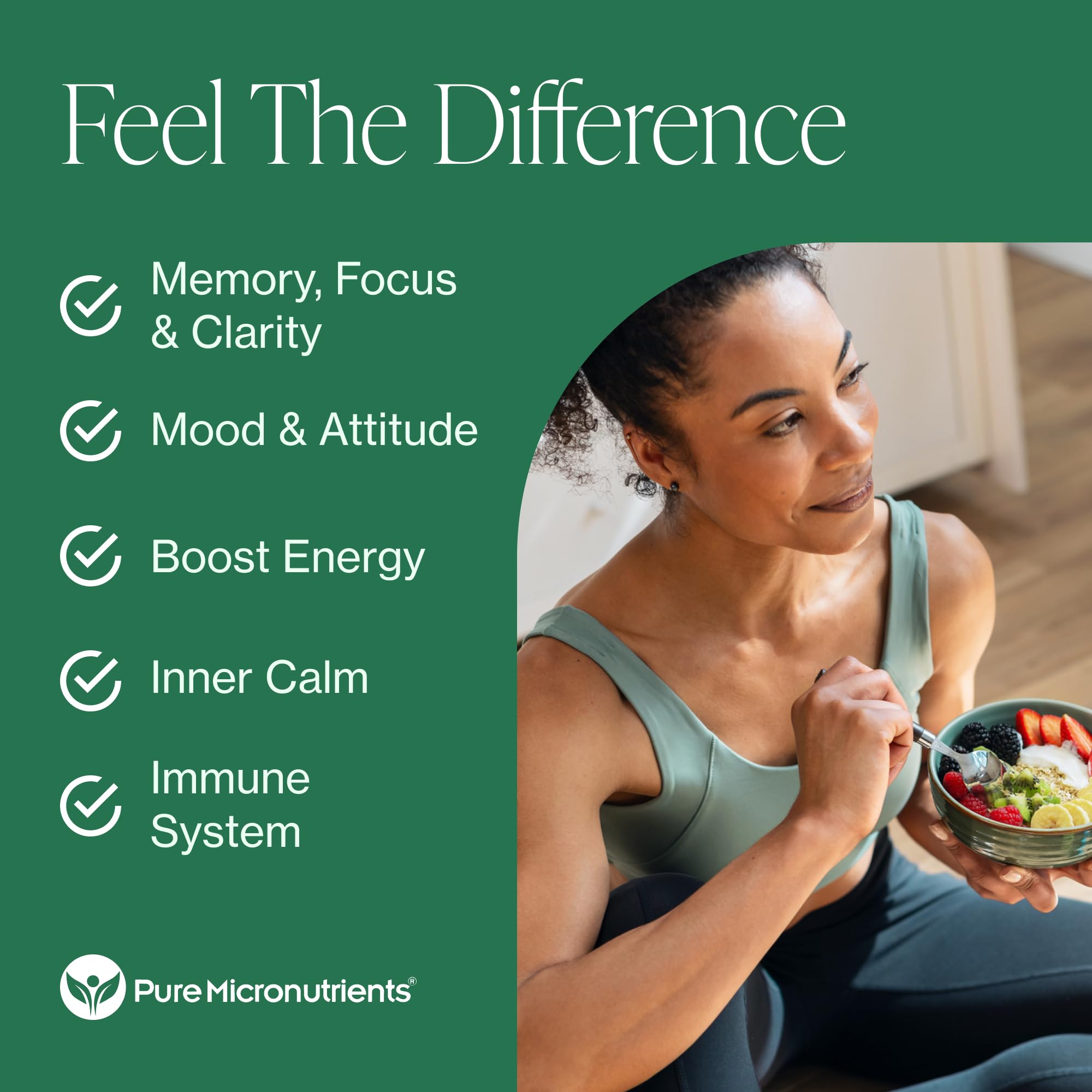 Pure Micronutrients chaga bottle suggesting steady energy and immune vitality