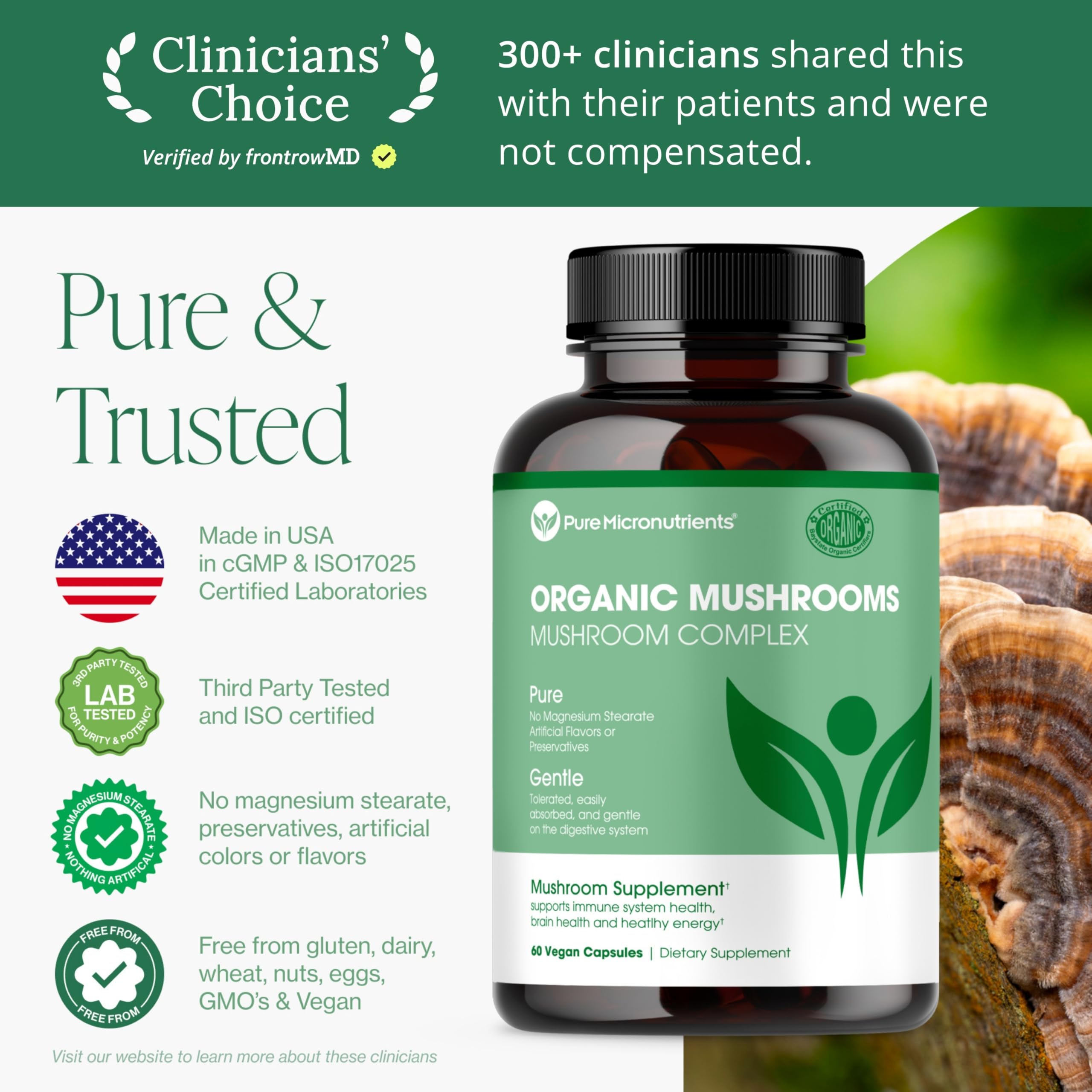 Pure Micronutrients reishi bottle highlighting calm energy and immune vitality