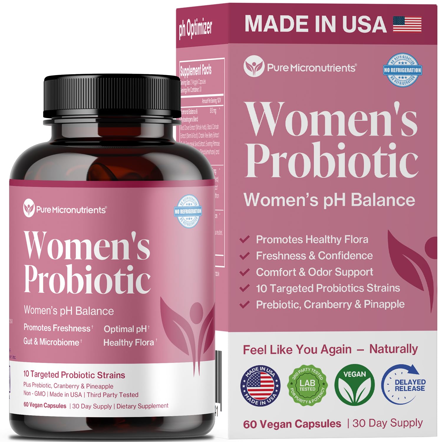 Pure Micronutrients pH Balance vaginal probiotic bottle for daily wellness.