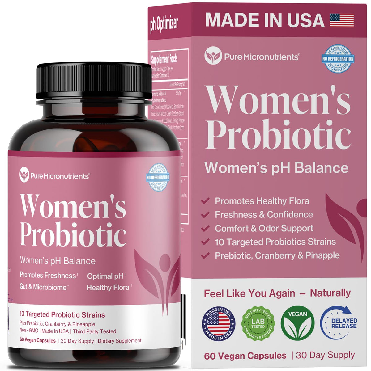 Pure Micronutrients pH Balance vaginal probiotic bottle for daily wellness.