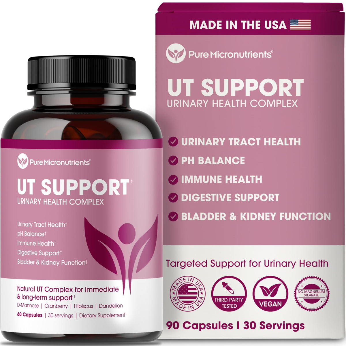 Pure Micronutrients Pure D Mannose Capsules bottle front promotes urinary support.
