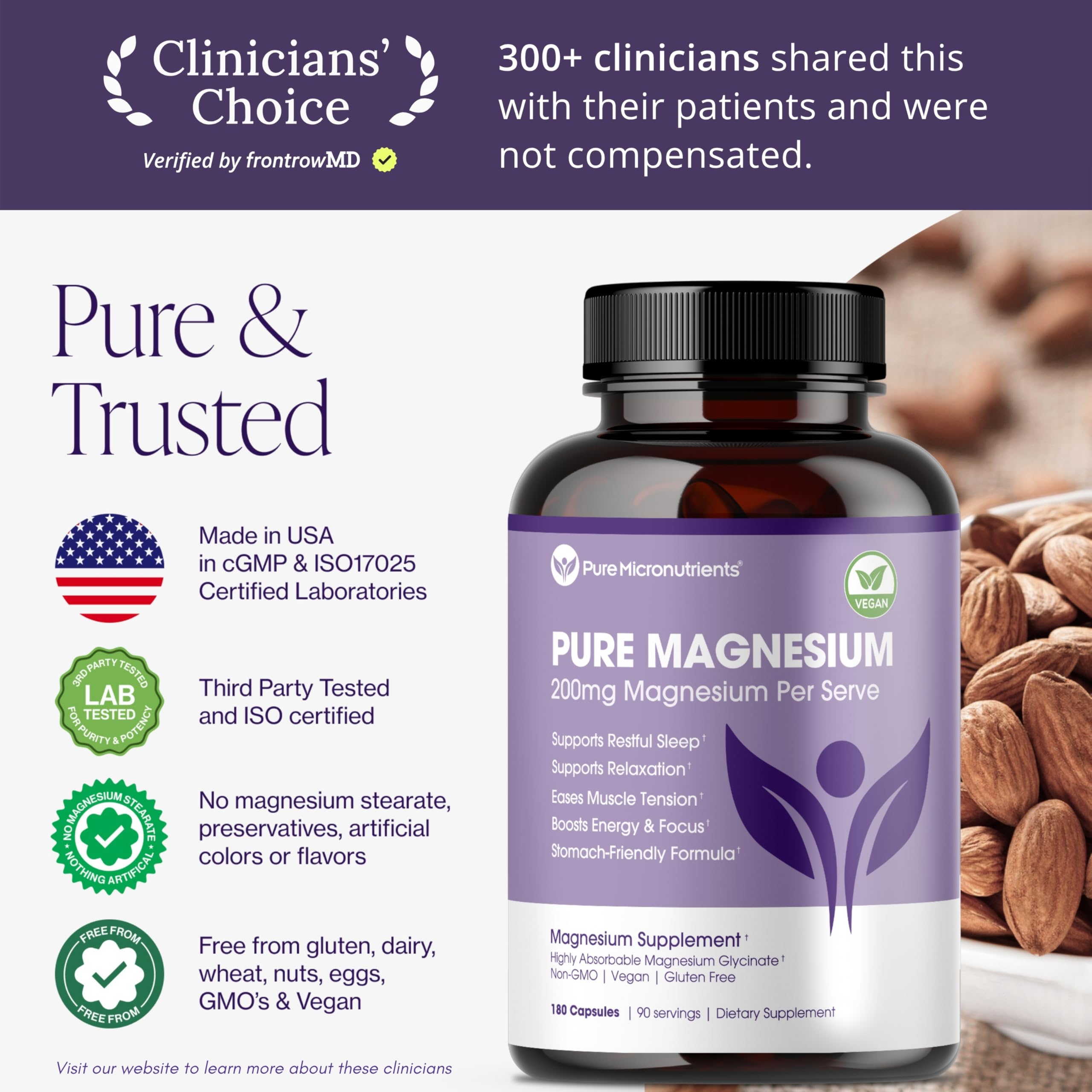 Pure Micronutrients Magnesium Glycinate GMP facility seal on packaging signals quality