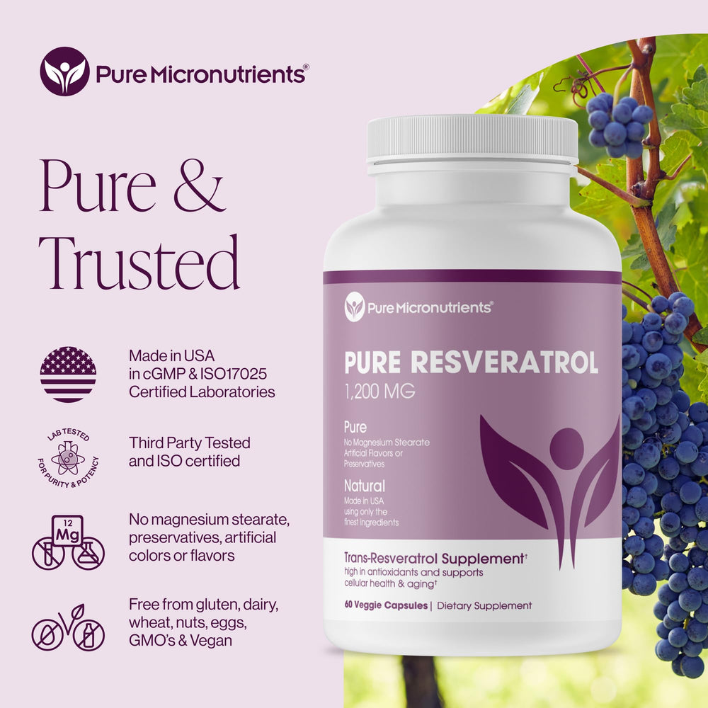 Pure Micronutrients Pure Resveratrol capsules ready for daily use.
