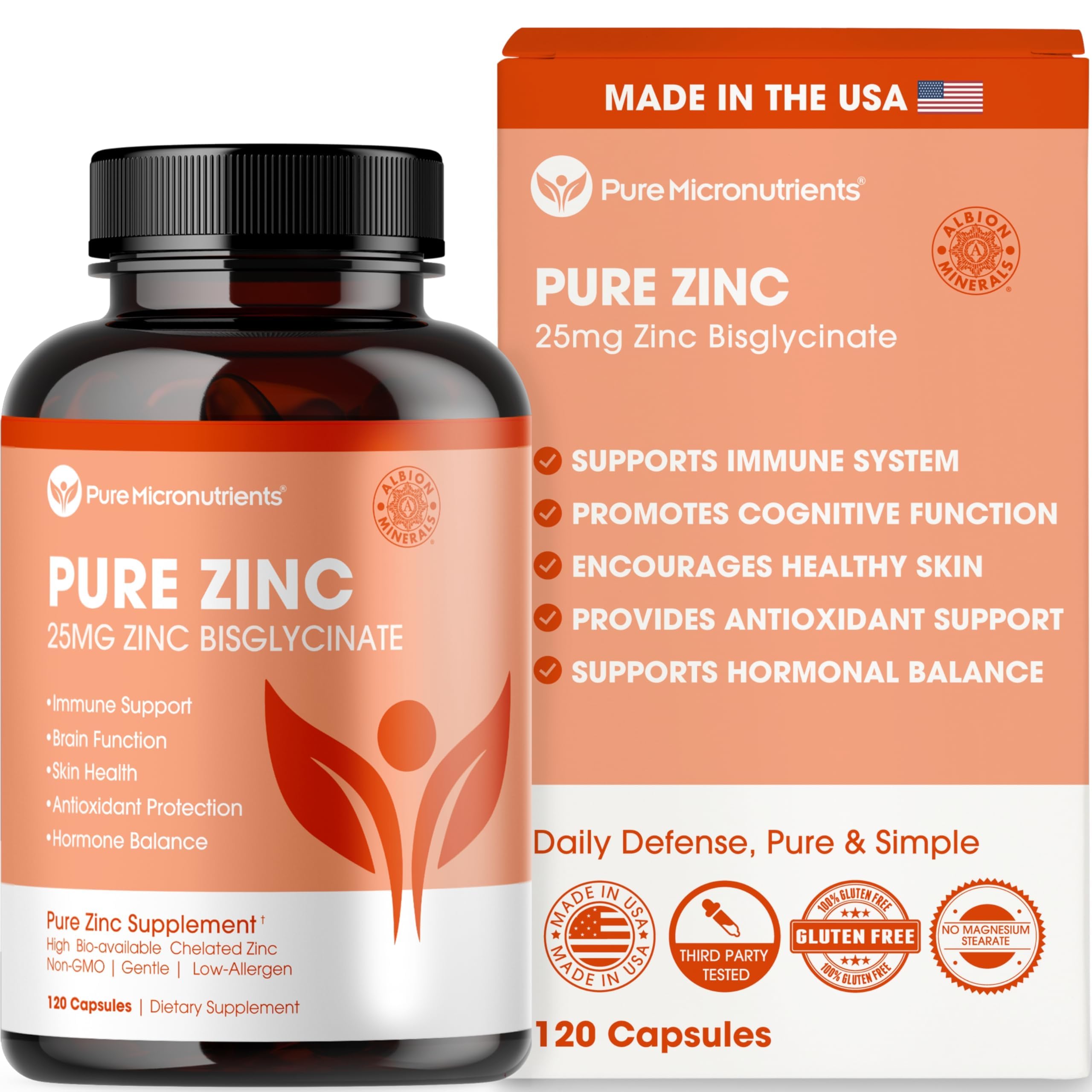Pure Micronutrients Pure Zinc 25mg bottle with daily immune support