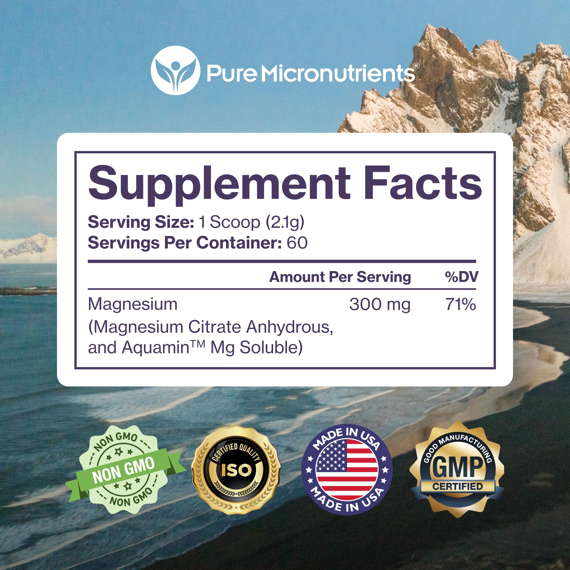 Resealable cap on magnesium citrate powder for freshness.