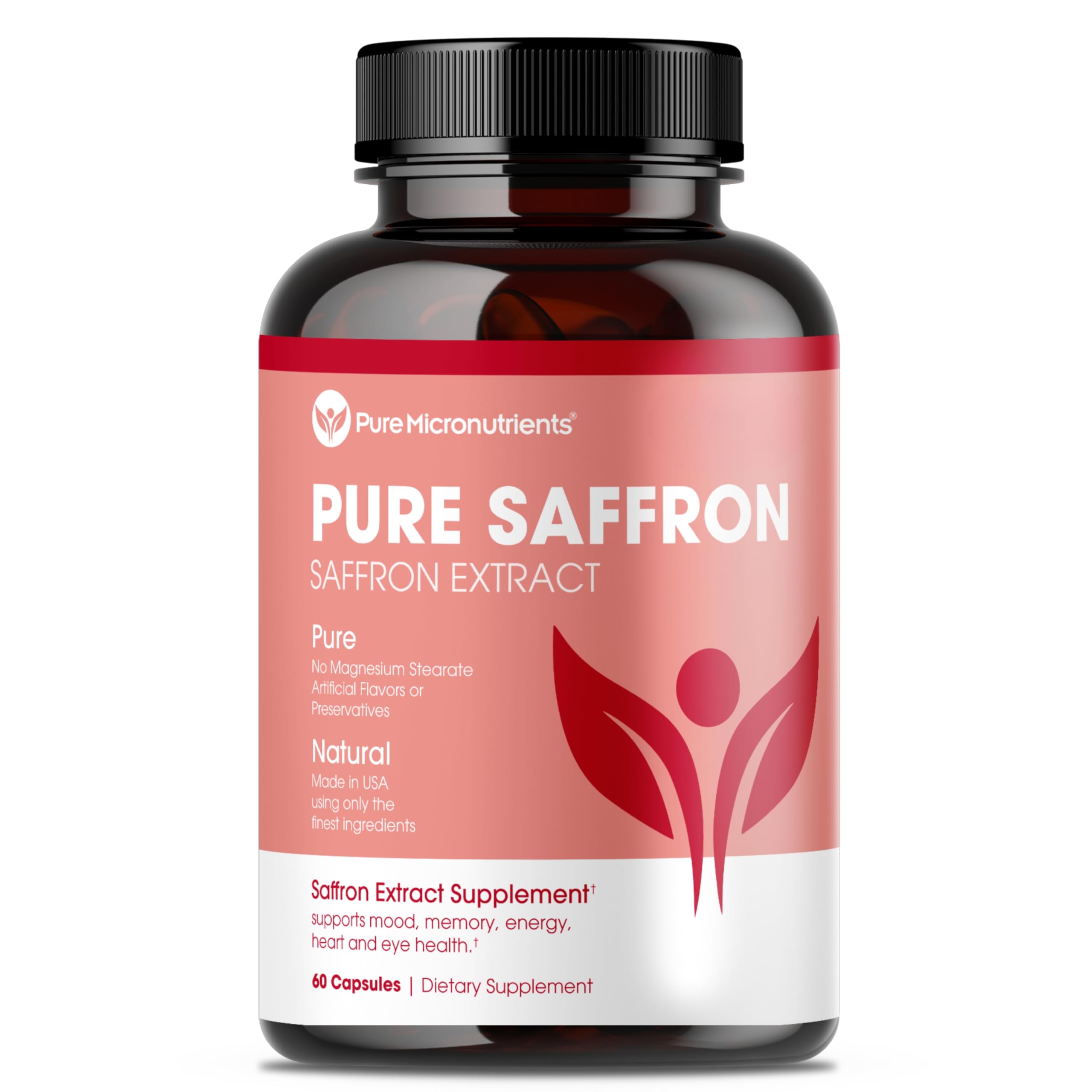 Pure Micronutrients saffron capsules bottle top for easy daily use and mood support