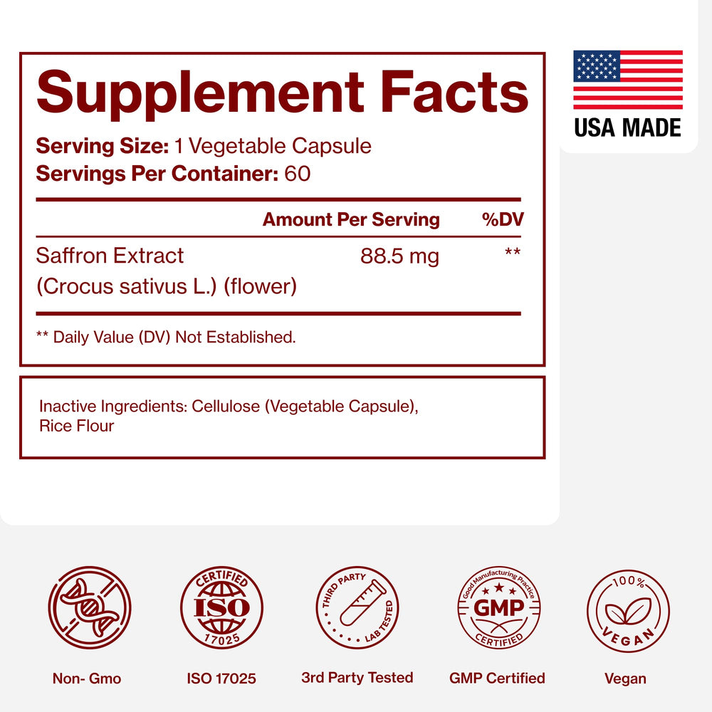 Pure Micronutrients saffron capsules in glass dish imply measured serving
