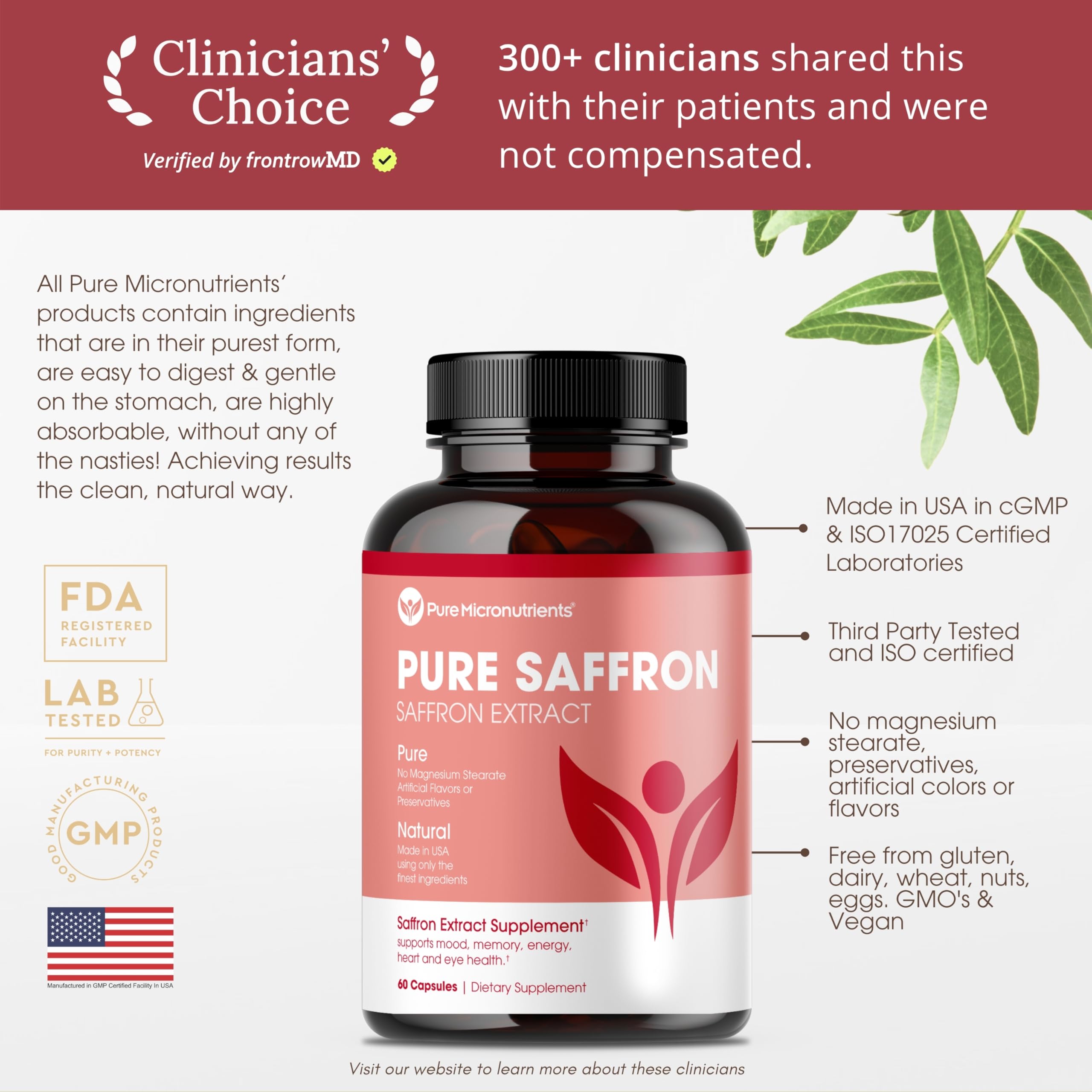 Pure Micronutrients saffron capsules pour demonstrates quick access to energy and focus