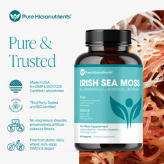 Pure Micronutrients sea moss capsules being poured for daily use.