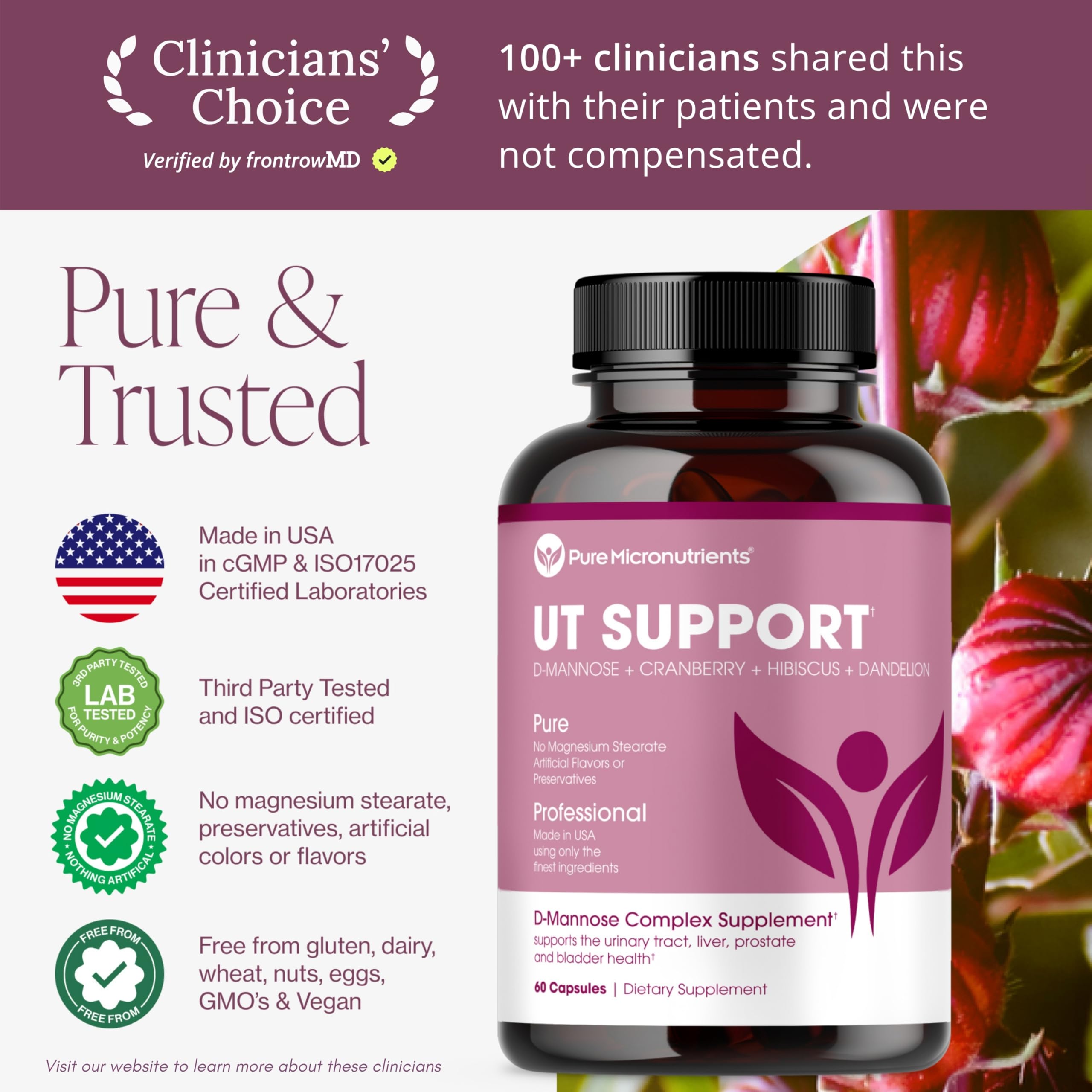 Pure Micronutrients USA-made badge attached to bottle indicating quality.