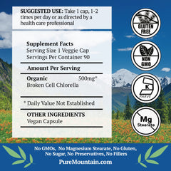 Pure Mountain Botanicals chlorella capsules easy-swallow design for busy mornings.