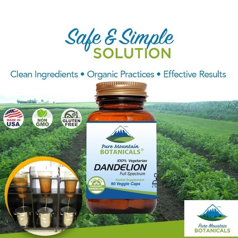 Packaged Pure Mountain Botanicals dandelion root capsules ready for daily wellness