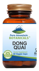 Pure Mountain Botanicals Dong Quai capsules bottle with clean label for vegan, kosher use.